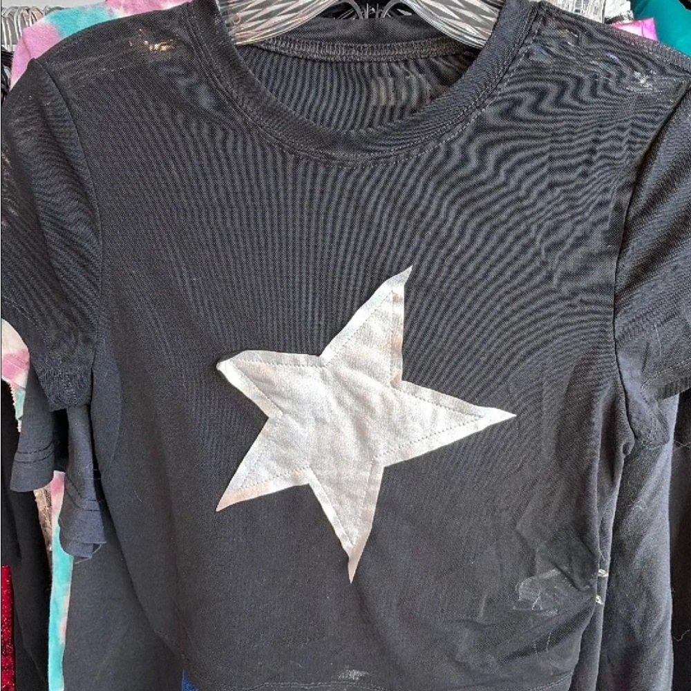 SHEIN Black mesh crop tip with Silver Star NWT size: L
